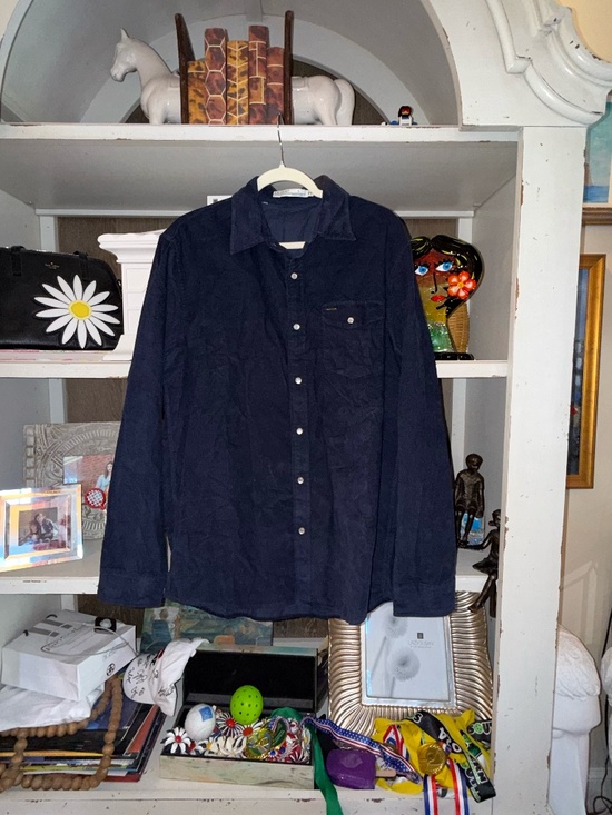 Criquet Other - Criquet men's navy blue corduroy pearl snap pocket front shirt Large L